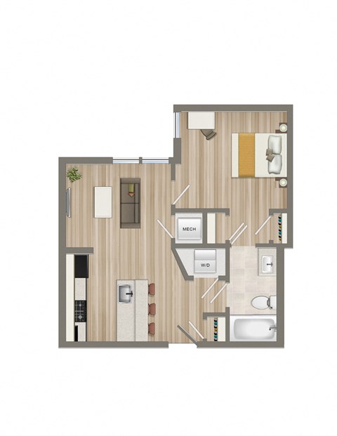 Floor plan for 1 bed, 1 bath, 502 sqft